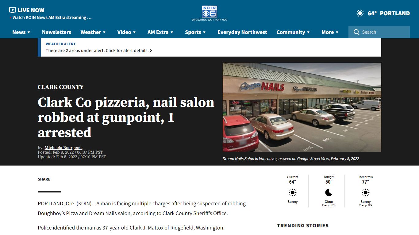 Clark Co pizzeria, nail salon robbed at gunpoint, 1 arrested - KOIN.com